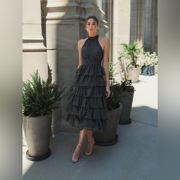 Mac Duggal 49510 NWT Tiered Skirt Polka Dot Dress - Picture 5 of 8